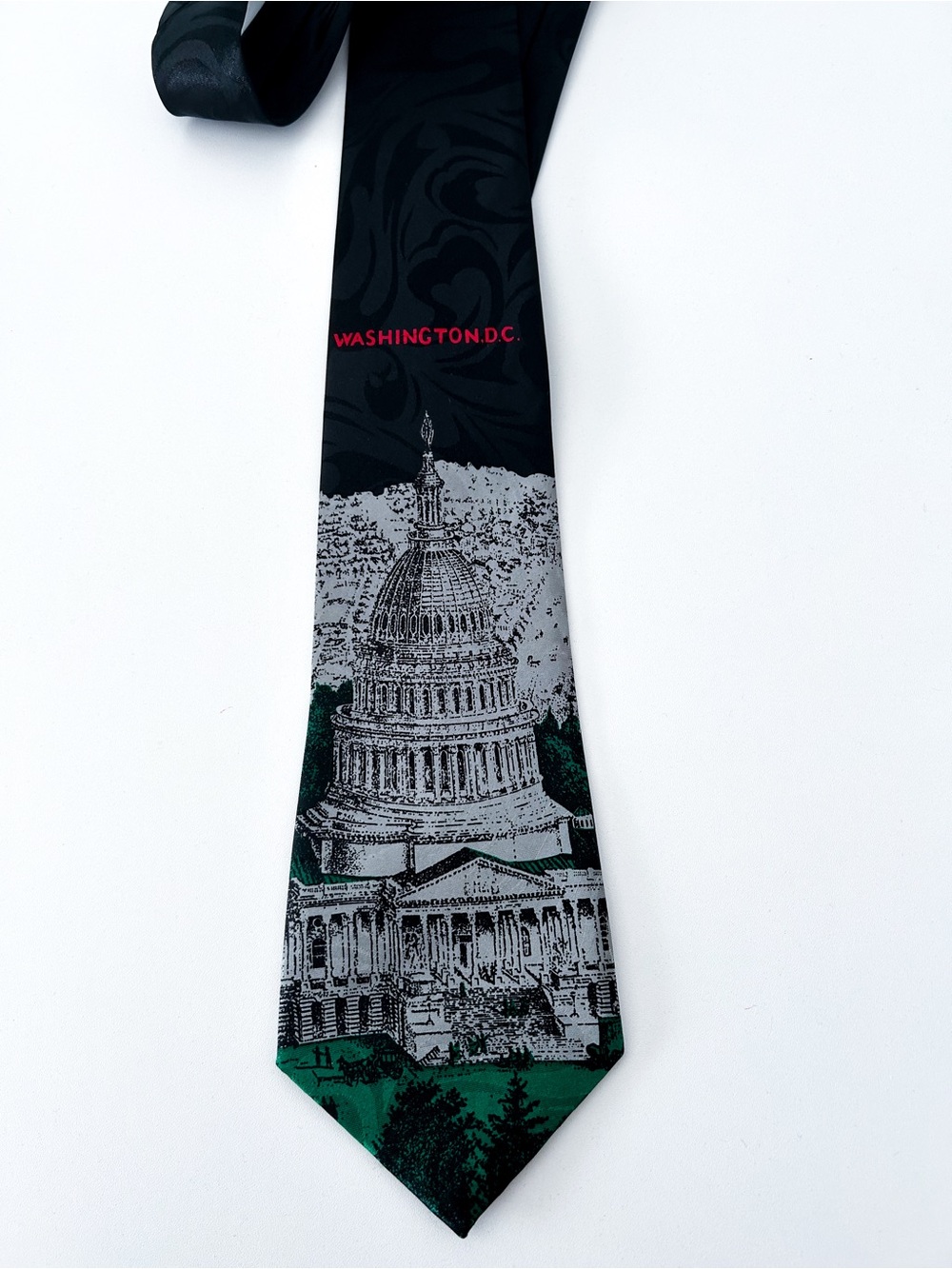 Washington D.C. Art Print Tie in Black & Green